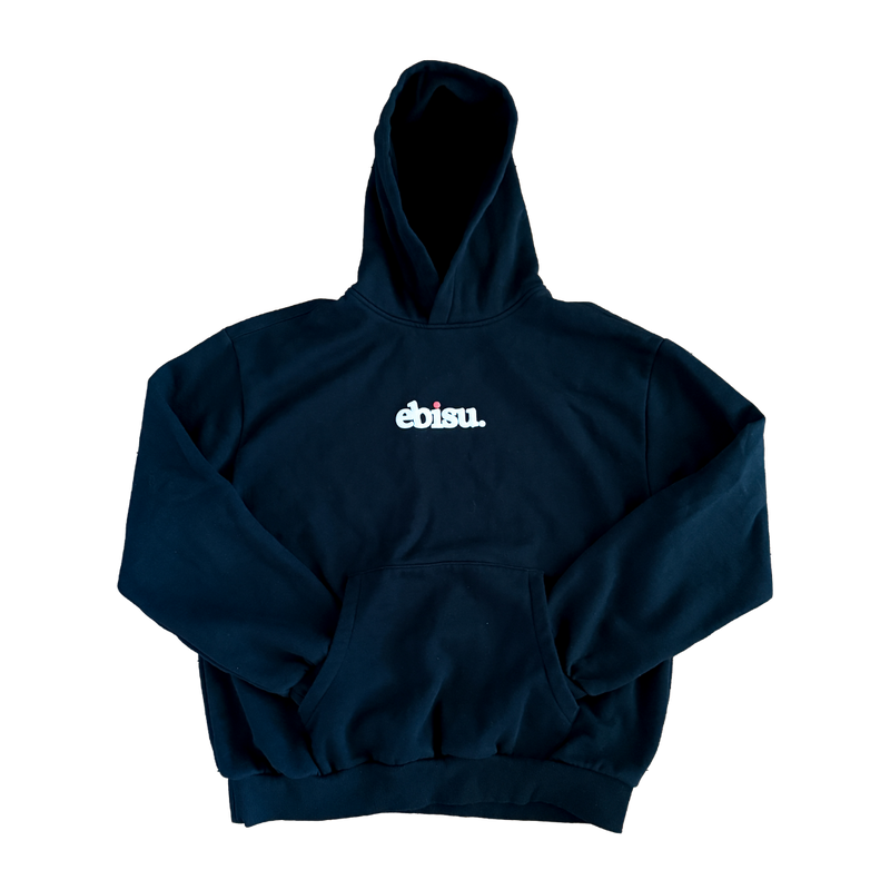 Load image into Gallery viewer, Black Ebisu Staple Hoodie with white logo