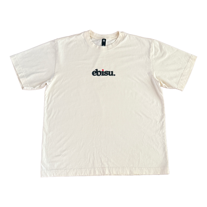 Load image into Gallery viewer, Eucra t-shirt with 'ebisu' logo on a Eucra background