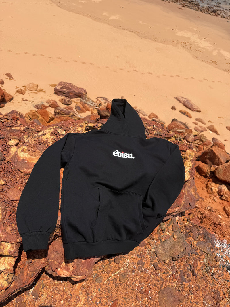 Load image into Gallery viewer, Black Ebisu Staple Hoodie with white logo
