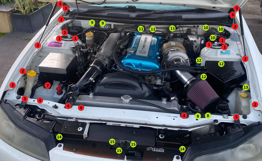 S15 engine bay kit view labelled